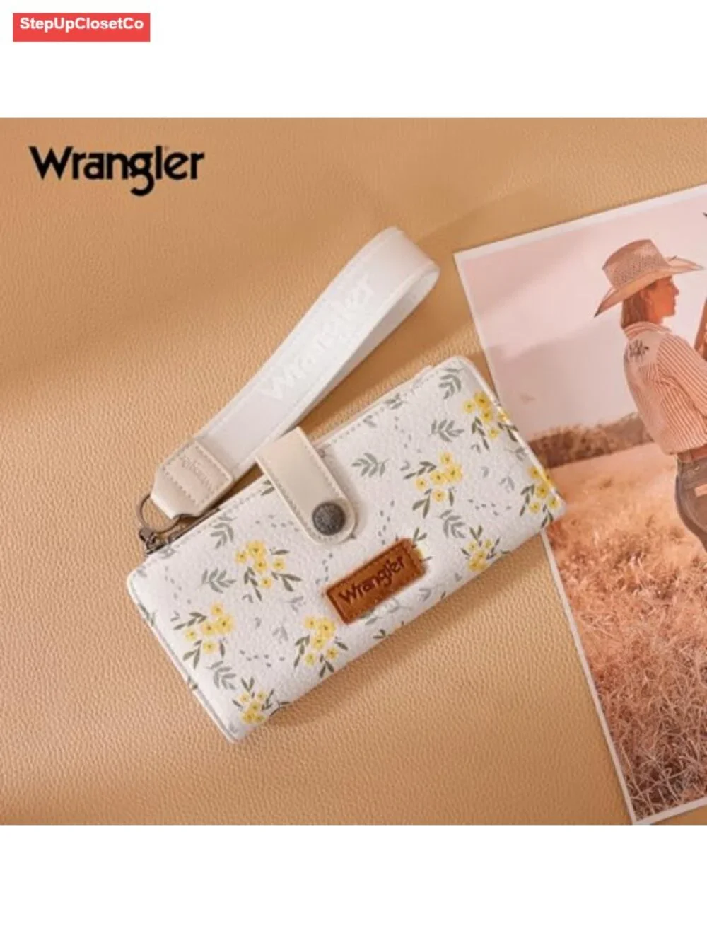 Wrangler Large Bifold Wristlet Wallet with RFID Blocking, Faux Leather Clutch